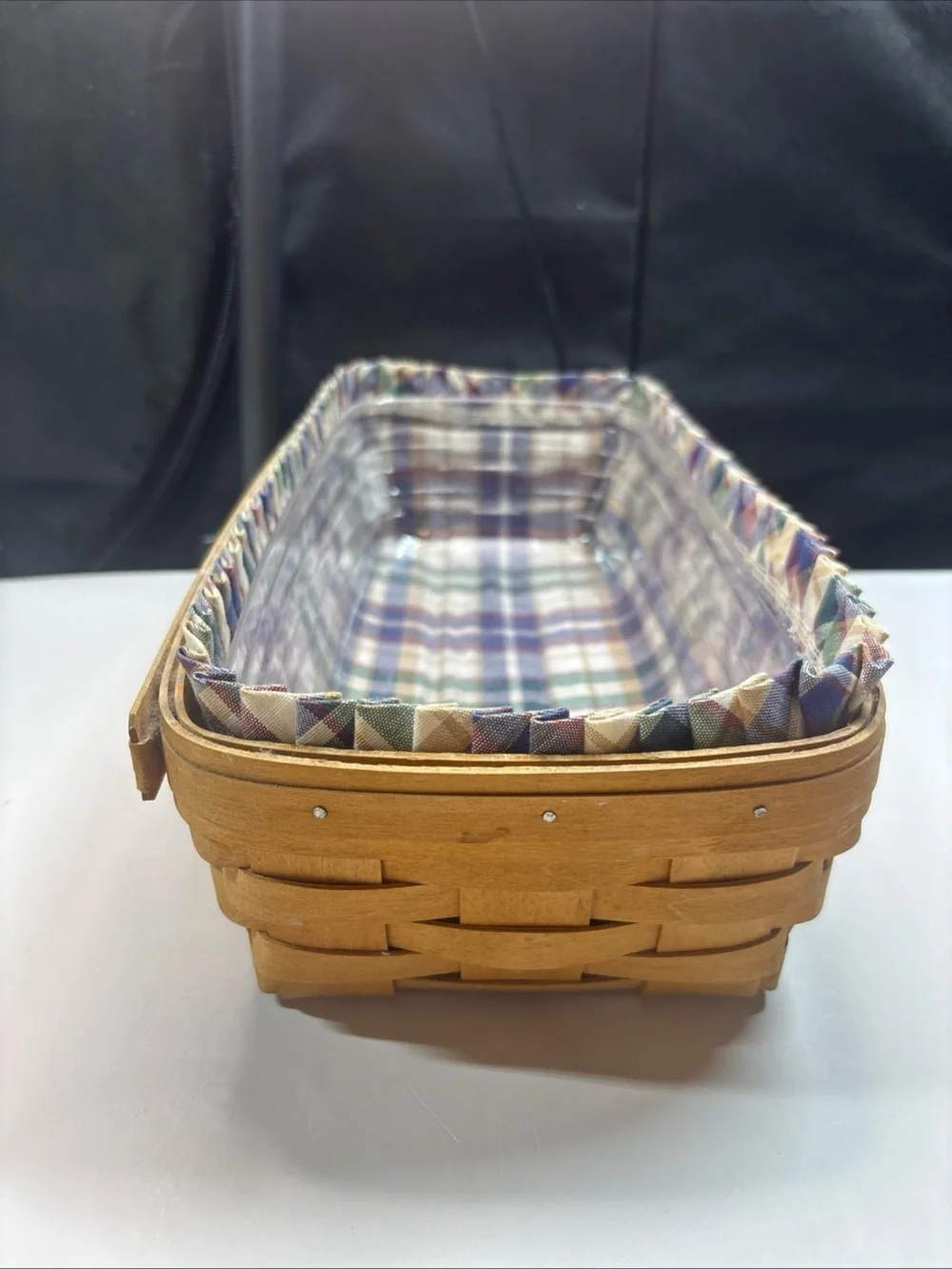 Vintage 2002 Longaberger Bread Basket with Plastic Liner Plaid Protector Liner